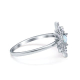 Cluster Starburst Opal Ring Round Simulated Cubic Zirconia 925 Sterling Silver