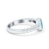 Solitaire Oval Ring Beaded Design Band Simulated Opal Round 925 Sterling Silver