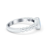 Solitaire Oval Ring Beaded Design Band Simulated Opal Round 925 Sterling Silver