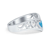 Heart Filigree Midi Thumb V Ring Simulated Cubic Zirconia 925 Sterling Silver