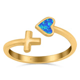 Heart & Cross Ring Band Lab Created Opal 925 Sterling Silver (7mm)
