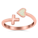 Heart & Cross Ring Band Lab Created Opal 925 Sterling Silver (7mm)