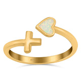 Heart & Cross Ring Band Lab Created Opal 925 Sterling Silver (7mm)