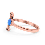 Crescent Moon Ring Band Lab Created Blue Opal Oxidized Round 925 Sterling Silver