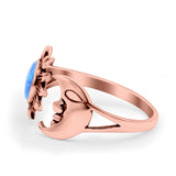 Sun & Moon Ring Lab Created Blue Opal Oxidized Round 925 Sterling Silver
