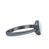 Petite Dainty Oval Promise Ring Band Rhodium Plated 925 Sterling Silver (8mm)