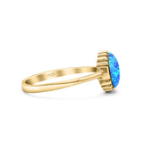Petite Dainty Oxidized Thumb Ring Round Lab Opal Ring Solid 925 Sterling Silver