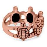 Turtles Oxidized Band Solid 925 Sterling Silver (10mm)