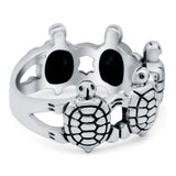 Turtles Oxidized Band Solid 925 Sterling Silver (10mm)