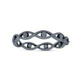 Infinity Bead Evil Eye Stackable Ring Oxidized Band Solid 925 Sterling Silver Thumb Ring (3mm)
