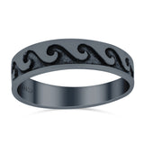Wave Ring Oxidized Band Solid 925 Sterling Silver Thumb Ring (5mm)