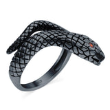 Snake Ring Oxidized Band Solid Simulated Garnet Cubic Zirconia 925 Sterling Silver (17mm)