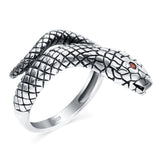 Snake Ring Oxidized Band Solid Simulated Garnet Cubic Zirconia 925 Sterling Silver (17mm)