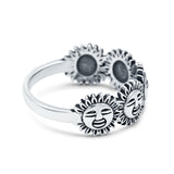Smiling Sun Oxidized Band Ring Solid 925 Sterling Silver (8mm)