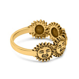 Smiling Sun Oxidized Band Ring Solid 925 Sterling Silver (8mm)