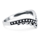 V Ring Oxidized Band Solid 925 Sterling Silver Thumb Ring (9mm)