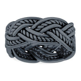 Braided Ring Oxidized Band Solid 925 Sterling Silver (9mm)