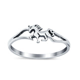 Petite Dainty Horse Plain Ring Oxidized Band 925 Sterling Silver