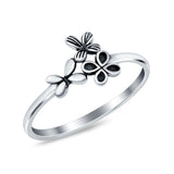Three Butterflies Ring Plain Band Oxidized 925 Sterling Silver