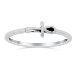 Petite Dainty Ankh Cross Band Oxidized Thumb Ring Solid 925 Sterling Silver (5mm)