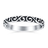 Swirls Ring Oxidized Band Solid 925 Sterling Silver Thumb Ring (4mm)