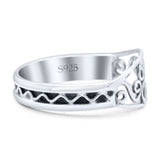 Classic Filigree Heart Artisan Trend Bali Oxidized Ring Band Solid 925 Sterling Silver Thumb Ring (7mm)