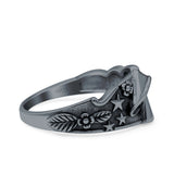 Mushroom Ring Oxidized Band Solid 925 Sterling Silver Thumb Ring (9.3mm)