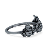 Bees Ring Oxidized Band Solid 925 Sterling Silver Thumb Ring (7.5mm)
