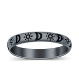 Moon & Stars Ring Oxidized Band Solid 925 Sterling Silver Thumb Ring (3mm)