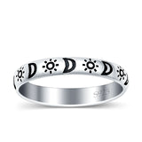 Moon & Stars Ring Oxidized Band Solid 925 Sterling Silver Thumb Ring (3mm)