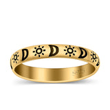 Moon & Stars Ring Oxidized Band Solid 925 Sterling Silver Thumb Ring (3mm)