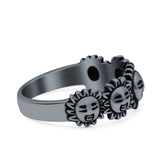 Sun Smiley Face Happy Sunflower Ring Oxidized Band Solid 925 Sterling Silver Thumb Ring (7mm)