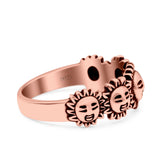 Sun Smiley Face Happy Sunflower Ring Oxidized Band Solid 925 Sterling Silver Thumb Ring (7mm)