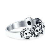 Sun Smiley Face Happy Sunflower Ring Oxidized Band Solid 925 Sterling Silver Thumb Ring (7mm)