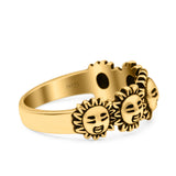 Sun Smiley Face Happy Sunflower Ring Oxidized Band Solid 925 Sterling Silver Thumb Ring (7mm)