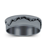 Mountains Ring Oxidized Band Solid 925 Sterling Silver Thumb Ring (6mm)