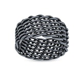 Weave Ring Oxidized Band Solid 925 Sterling Silver Thumb Ring (13mm)