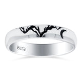 Mountains Ring Oxidized Band Solid 925 Sterling Silver Thumb Ring (4mm)