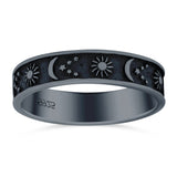 Sun, Moon, and Stars Ring Oxidized Band Solid 925 Sterling Silver Thumb Ring (5mm)