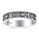 Sun, Moon, and Stars Ring Oxidized Band Solid 925 Sterling Silver Thumb Ring (5mm)