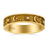Sun, Moon, and Stars Ring Oxidized Band Solid 925 Sterling Silver Thumb Ring (5mm)