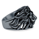 Lion Head Ring Oxidized Band Solid 925 Sterling Silver (16.5mm)