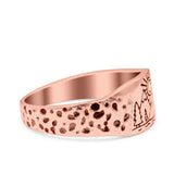 Mountains, Trees Sun Ring Oxidized Band Solid 925 Sterling Silver Thumb Ring (8mm)