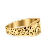 Mountains, Trees Sun Ring Oxidized Band Solid 925 Sterling Silver Thumb Ring (8mm)