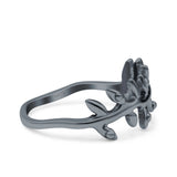 Leaves Ring Oxidized Band Solid 925 Sterling Silver Thumb Ring (8.1mm)