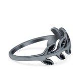 Leaves Ring Oxidized Band Solid 925 Sterling Silver Thumb Ring (7mm)