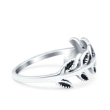 Leaves Ring Oxidized Band Solid 925 Sterling Silver Thumb Ring (7mm)