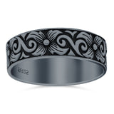 Filigree Vine Ring Oxidized Band Solid 925 Sterling Silver Thumb Ring (6mm)