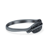 Sideways Feather Ring Oxidized Solid 925 Sterling Silver Thumb Ring (6mm)