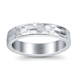 Hammered Ring Rhodium Plated Band Solid 925 Sterling Silver Thumb Ring (4mm)